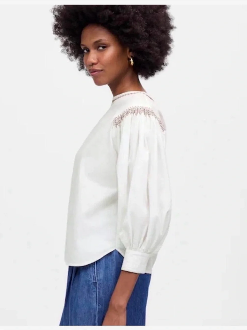 NWT Madewell White Embroidered Balloon Puff Sleeve Blouse